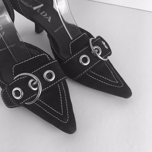 PRADA black suede buckle kitten heel size 35 US5